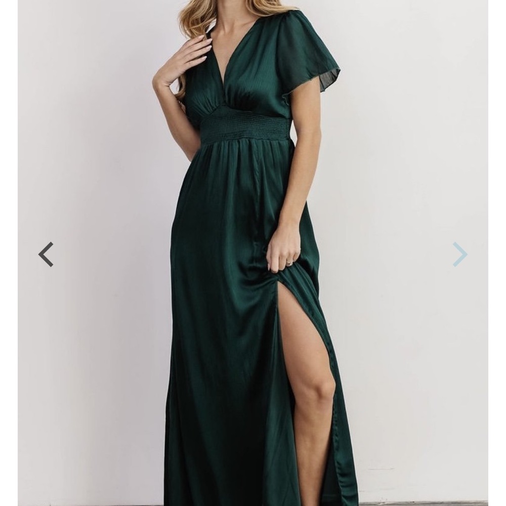 Prague Baltic Born Satin Maxi Dress in Dark Green XL